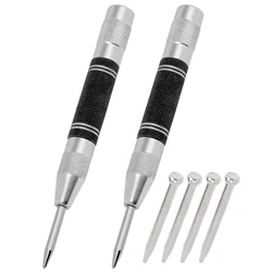 2 Pack 5 inch Heavy Duty Steel Spring Automatic Center Punch for Metal Wood Glass Plastic with 4 Replacement Thimbles