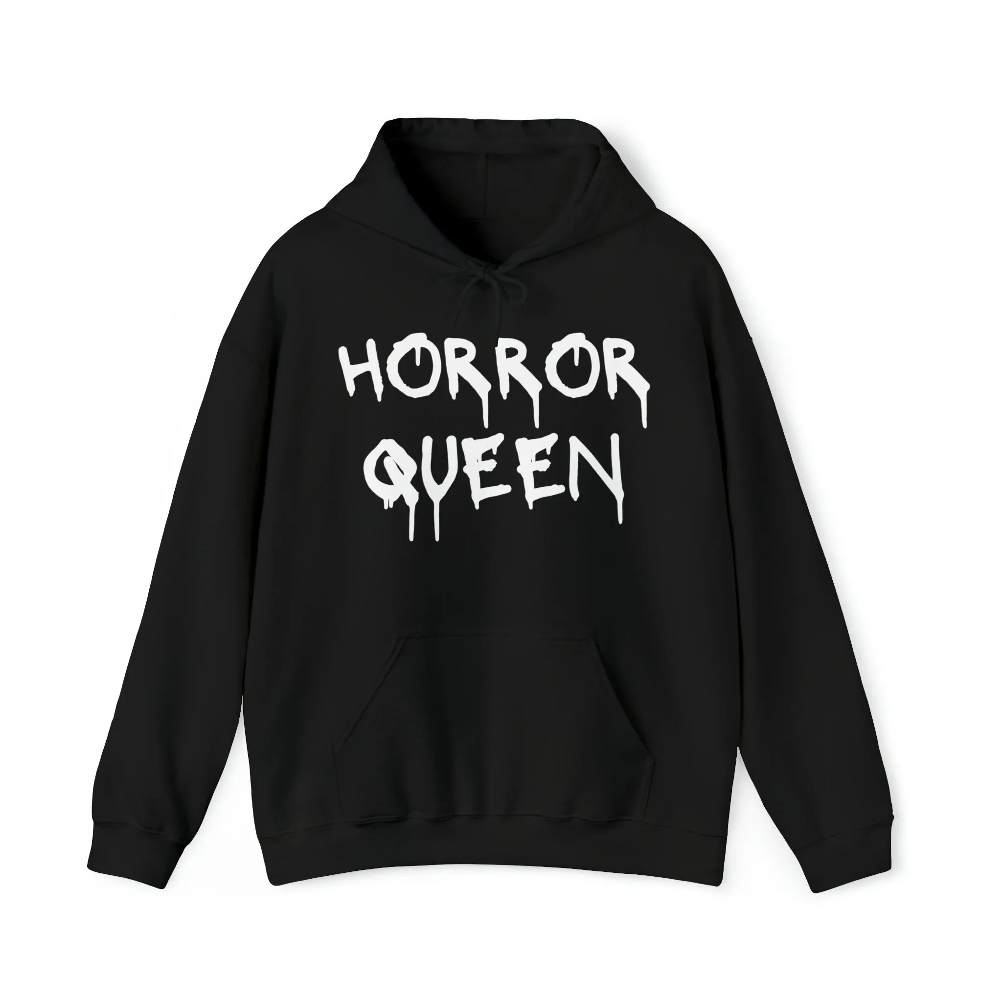 

Cotton Hoodie with "Horror Queen" Text Print Ideal for Horror - Loving Queens Casual and Edgy Sweatshirt