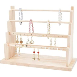 1set 4-Tier Wooden Earring Display Stand 28 Holes Wood Earring Jewelry Display Rack Jewelry Holder for Earring Necklace