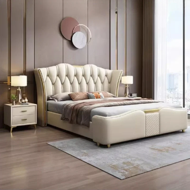 King Size Frame Double Bed Simple Nordic Unique Queen Living Room Double Bed Hotel Modern Letto Matrimoniale Bedroom Furniture