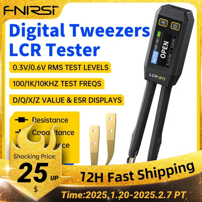 FNIRSI LCR-ST1 Mini Smart Tweezer LCR SMD ESR Tester Resistance Capacitance Inductance Continuity Diode Test Measurement Tools