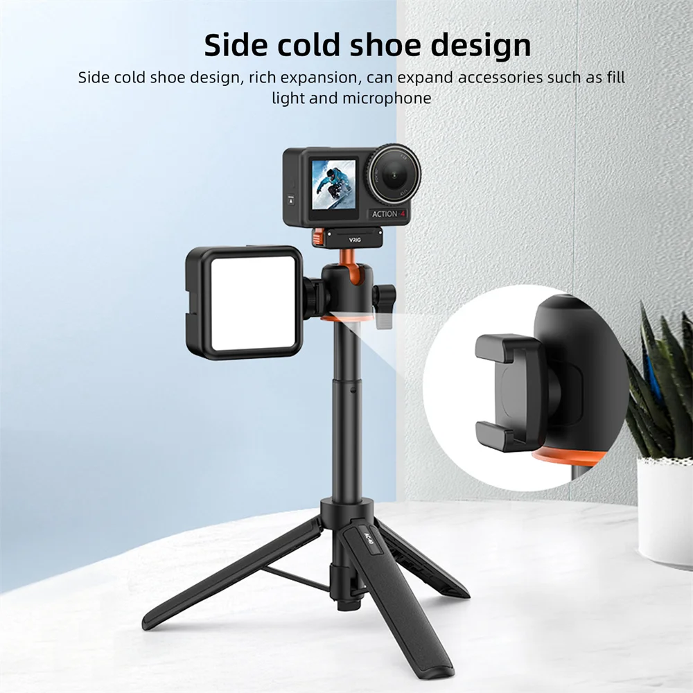 VRIG Magnetic Tripod for DJI Osmo Action 6 5 4 3 Adjustable Selfie Stick Stand Action Camera Accessories w 360 BallHead&ColdShoe