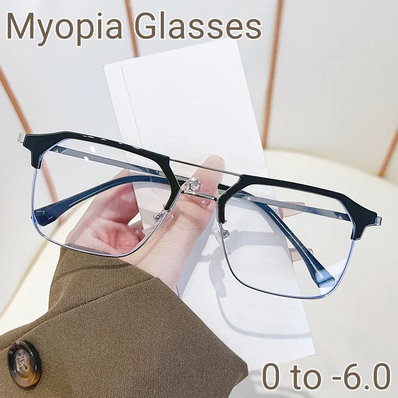 Radiation Resistant Near Sight Eyewear Luxury Square Frame Myopia Glasses Office Women Men Anti-blue Light Short Sight Glasses