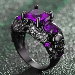 Gothic Jewelry Purple Red Black Crystal Unique Black Skull Rings for Women Halloween Christmas Gifts