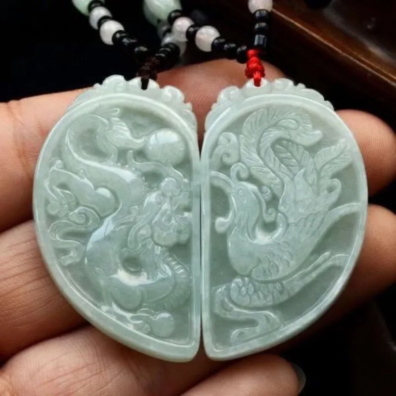 

Natural Dragon and Phoenix Pendant, Male and Female Couple Necklace, Jade Pendant.