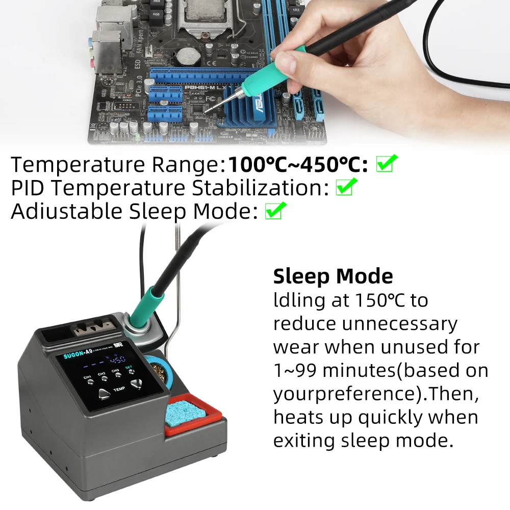 SUGON-A9 Soldering Station Compatible Original Soldering Iron Tip 210/245/115 Handle Lead-free Electronic Welding Rework Station