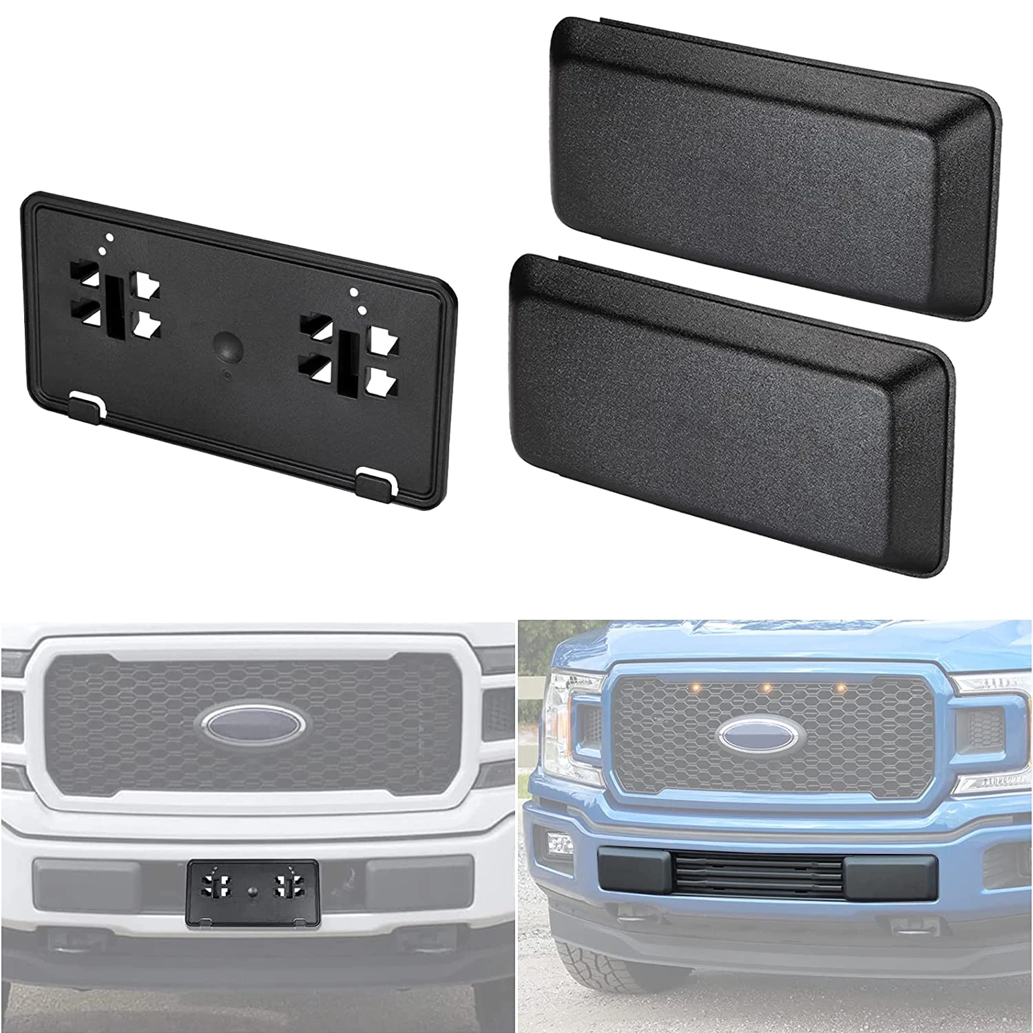 Almohadilla protectora de parachoques delantero, cubierta de inserción, soporte de montaje de licencia para Ford F150 2018 2019 2020