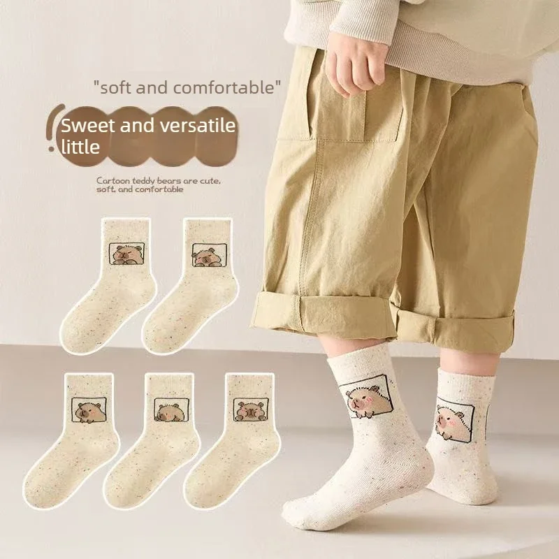 5-50Pairs Light Color Cartoon Capybara Cotton Socks Soft Point Yarn for Girls Boys Baby Toddler Student Versatile Daily Wear