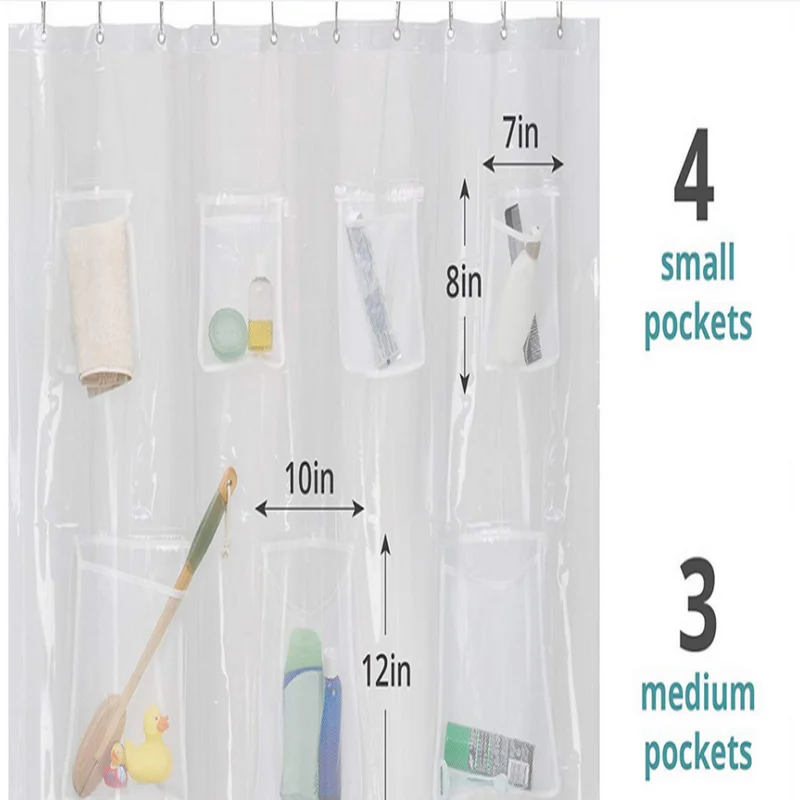 Minghe Shower curtain with 9 Mesh Pockets,Bathroom Shower Curtain,Vinyl 6 G Plastic Shower Curtain 72(W) x 72(H) Inches