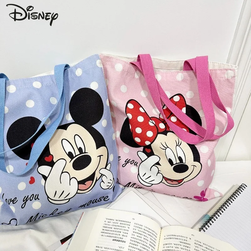 

Disney Mickey Minnie Tote Bag Print Design Large Capacity Shoulder Bag Adjustable Strap Hand Washable Print Pattern Commuting