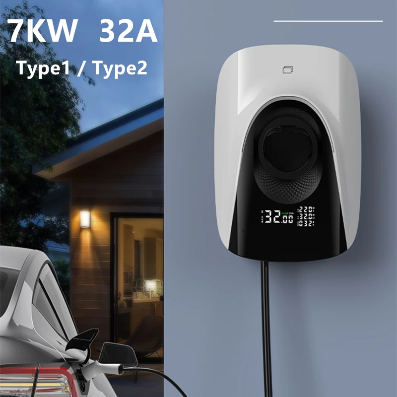 New Type 2 EV Chargers 32A 7KW Charging Station Electric Vehicles Charger IEC62196 J1772 1Phase EVSE Wallbox with Cards