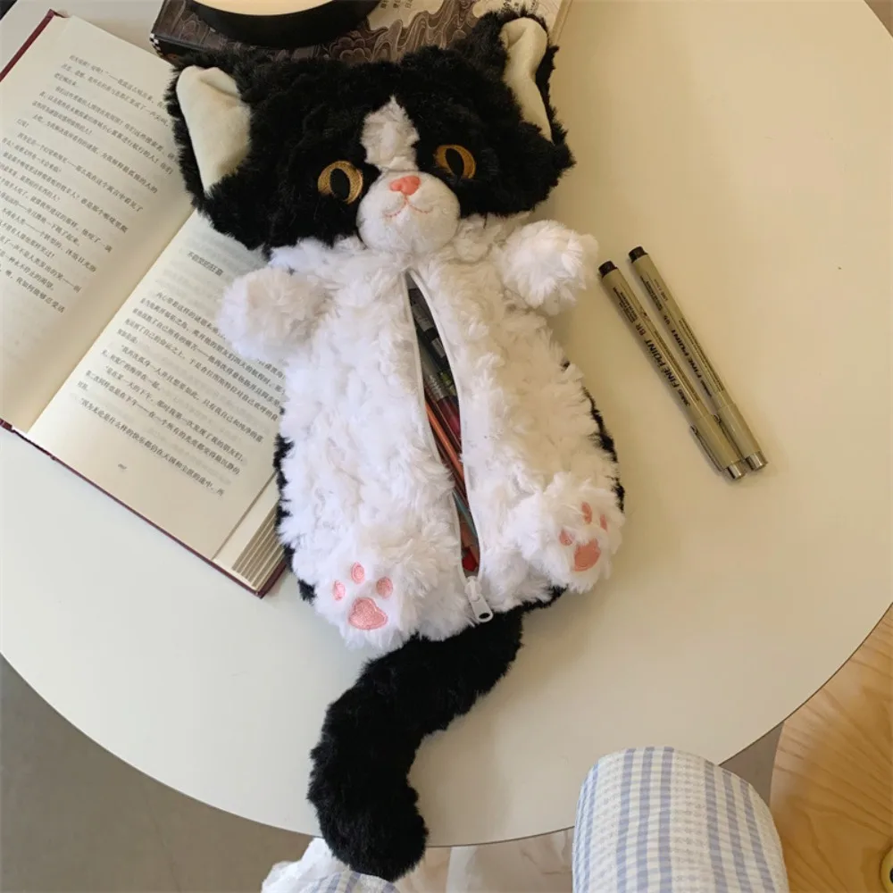 Pencil Case Long Tail Cat Doll Pencil Bag Plush Simulated Cat Doll Stationery Bag Stuffed Large Capacity Cat Pen Pouch School