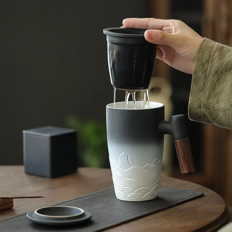 Yuanshanxing office tea cup ceramic filter water cup with lid tea separation teacup personal special