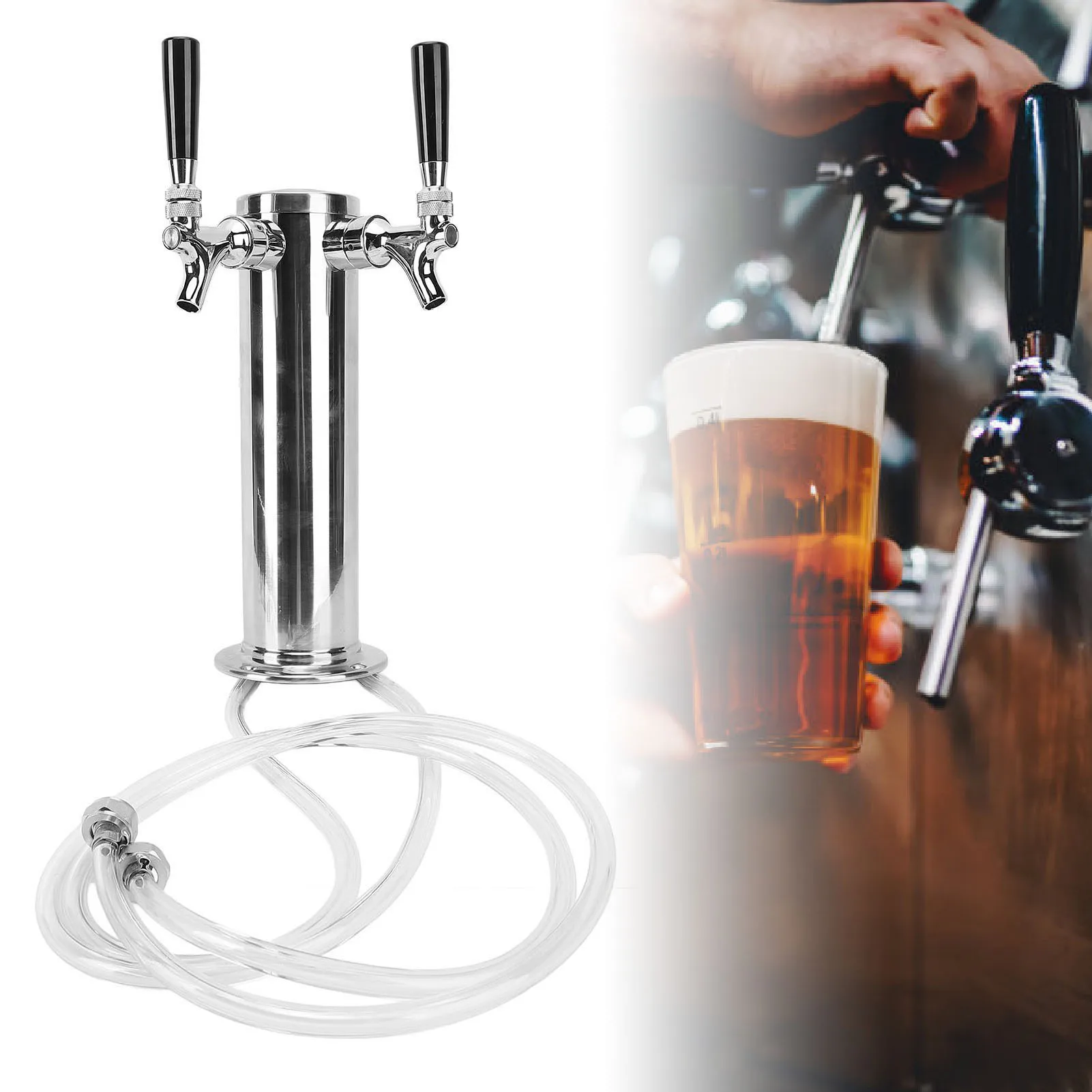 

Party, Bar, Pub & Restaurant Beer Dispenser Kit：Dual Tap Stainless Steel Kegerator Tower