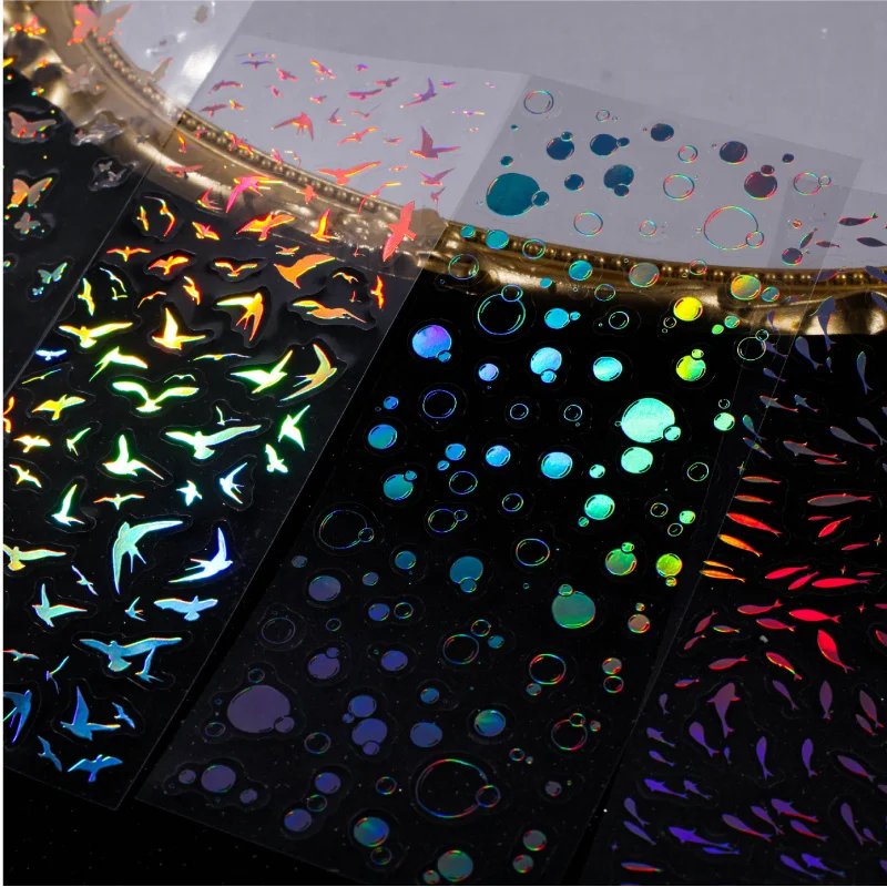 2 Sheets Gold Foil Holographic Small Label Flat Stickers, Luxury Gilded Iridescent Labels, Journal Classification Decor Stickers