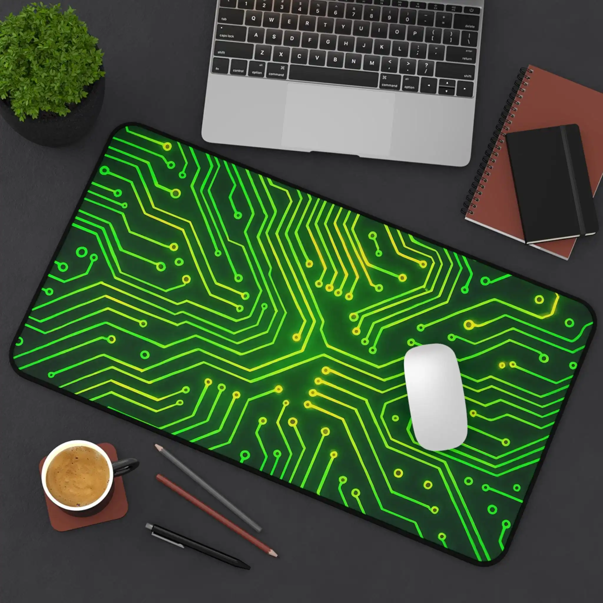 Green Circuit Board Pattern Deskmat, Office Decor, Workspace Accessory, Home Office, Unique Gift for Her, Modern Desk Mats