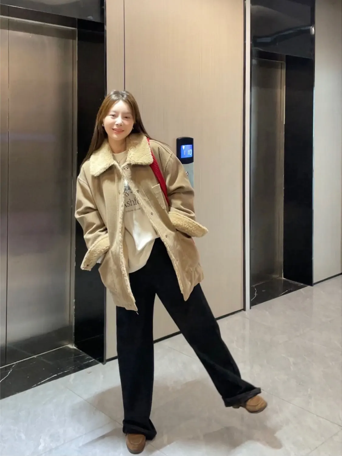 

HGHEYGIRL Chic Versatile Loose Corduroy Wool Blend down Jaet Coat Casual Sle Mid-Length Single Button Closure Warmth