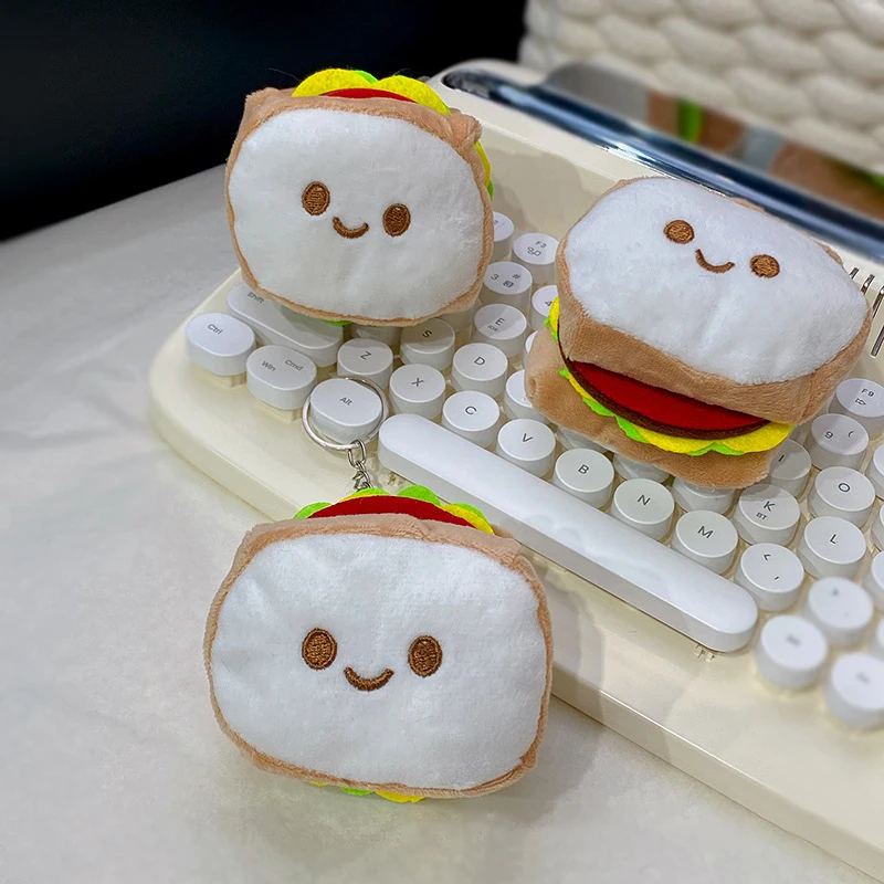 Kawaii Food Plush Sandwich Toast Keychains Creative Soft Stuffed Keyrings Pendant Bag Decoration Accessories Gifts