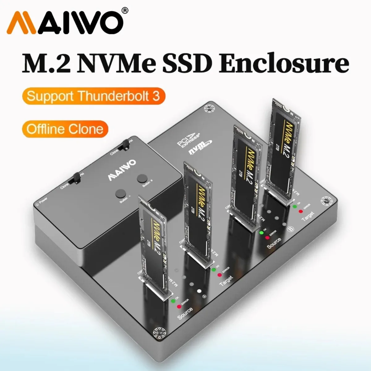 

MAIWO 4 Bay M.2 NVME SSD Docking Station Tool-Free M.2 NVMe SSD Enclosure Support Offline Clone duplicator M/B&M Key NVMe SSDs