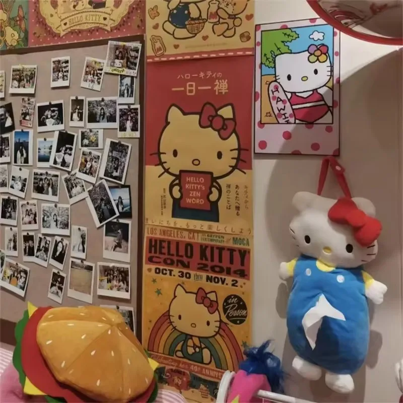 Kawaii Cartoon Sanrio Hello Kitty Furniture Kitchen Storage Hanging Tissue Box Cute Wall Mounted Tissue Cover Girl Birthday Gift