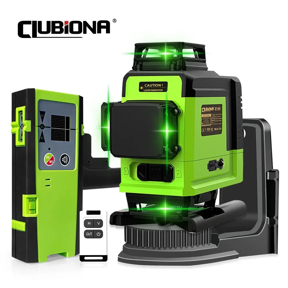 Clubiona 4D 16 Lines Professional German Core Floor Ceiling Remote Control Green Line Laser Level with 5000mahs Li-Ion Battery