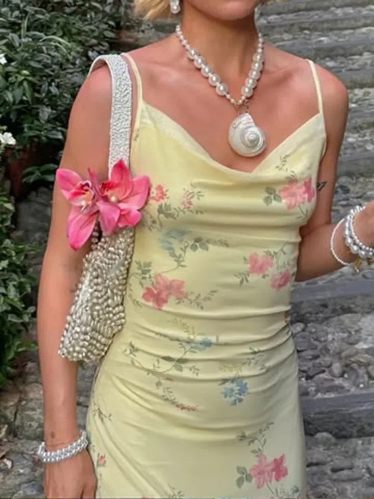 

Новое модное женское пляжное платье-макси с принтом, открытыми плечами, плиссированной сеткой и приталенным силуэтом, коллекция 2026