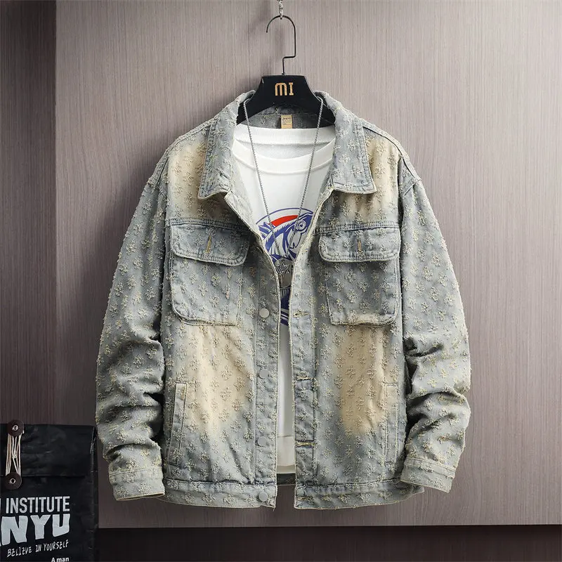 

Men's Faionable Casual Vintage Denim Jaet Autumn New Sle Turn-down Collar Waed Workwear Outerwear for Youngsters