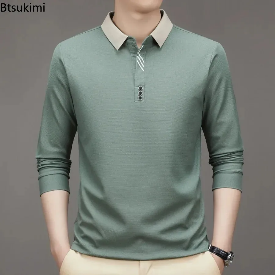 2026 Men's Long Sleeve Polo Shirts Spring Autumn Lapel Business Casual T-shirts High-end Bottoming Shirts All-match Tops for Men