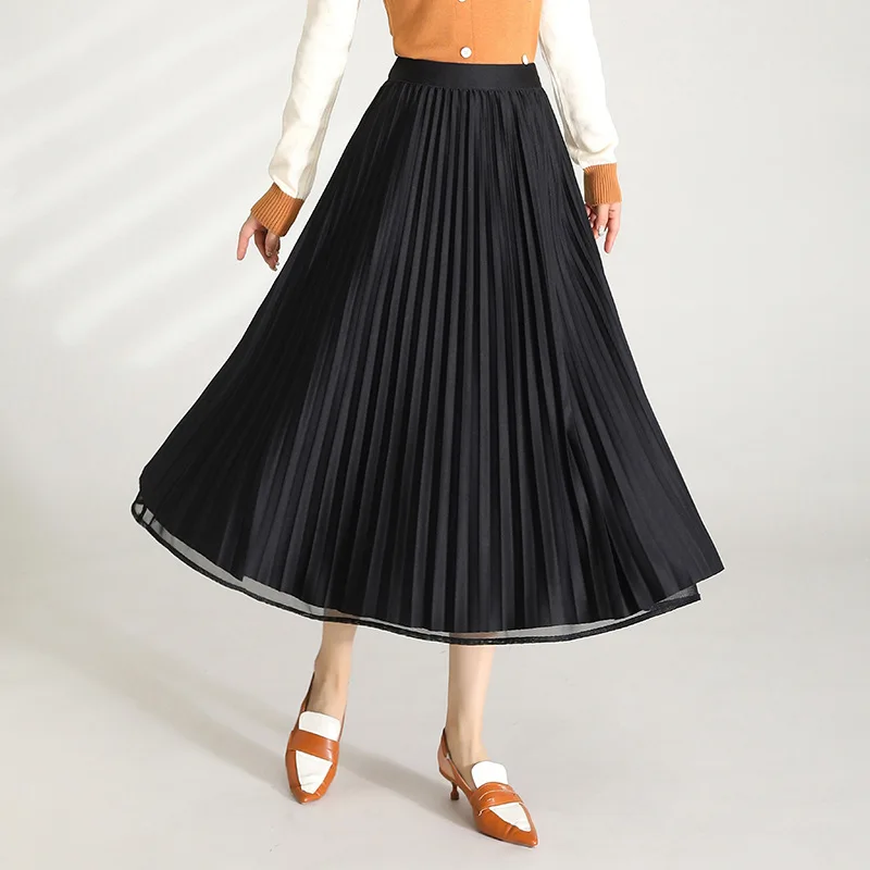 

Mesh Long Skirts for Women Vintage Jupes Faldas Largas Mujer Moda 2022 Spring Autumn Fashion High Waist Black Skirt Clothing