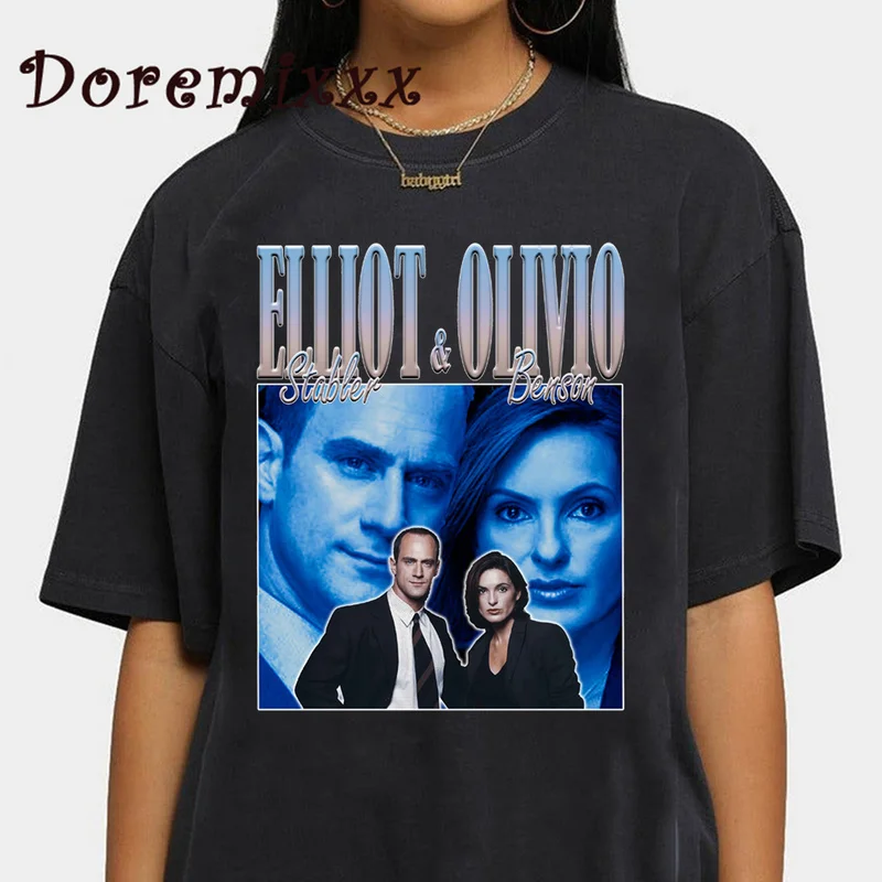 Retro T-shirts Men Law and Order Elliot Stabler Olivia T Shirt Women Oversized 100% Cotton Unisex T-shirts Streetwear Male Tops