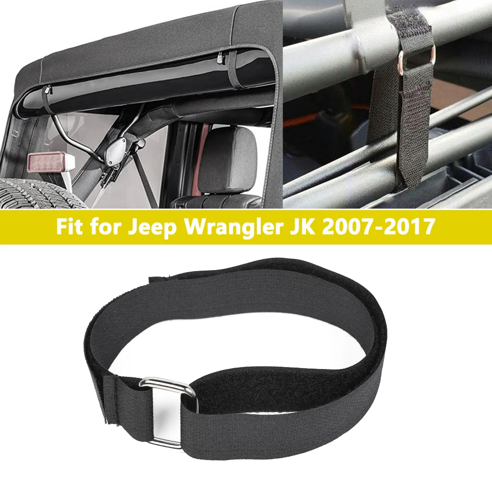 2 pz/set Car Soft Top Snap Tie Down lunotto posteriore Roll Up Strap per Jeep Wrangler JK 2007-2017 Tie Rope accessori interni nero