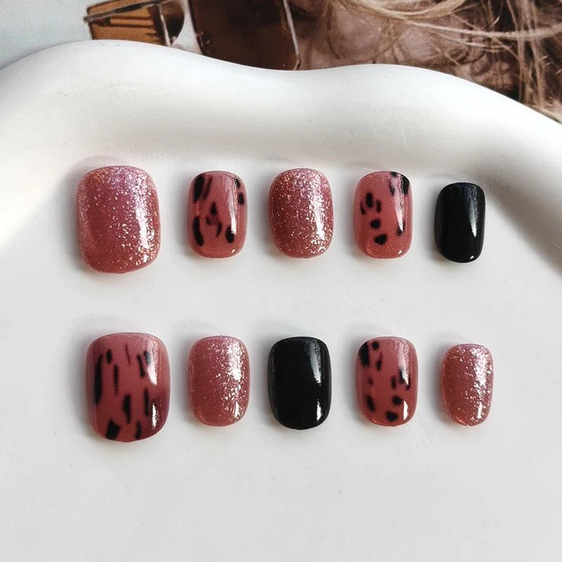 10Pcs Rose Leopard Colorful Graffiti Press on Nails with Cat Eyes High-End Manicure Nails Art Detachable Daily Wear Nail Sticker