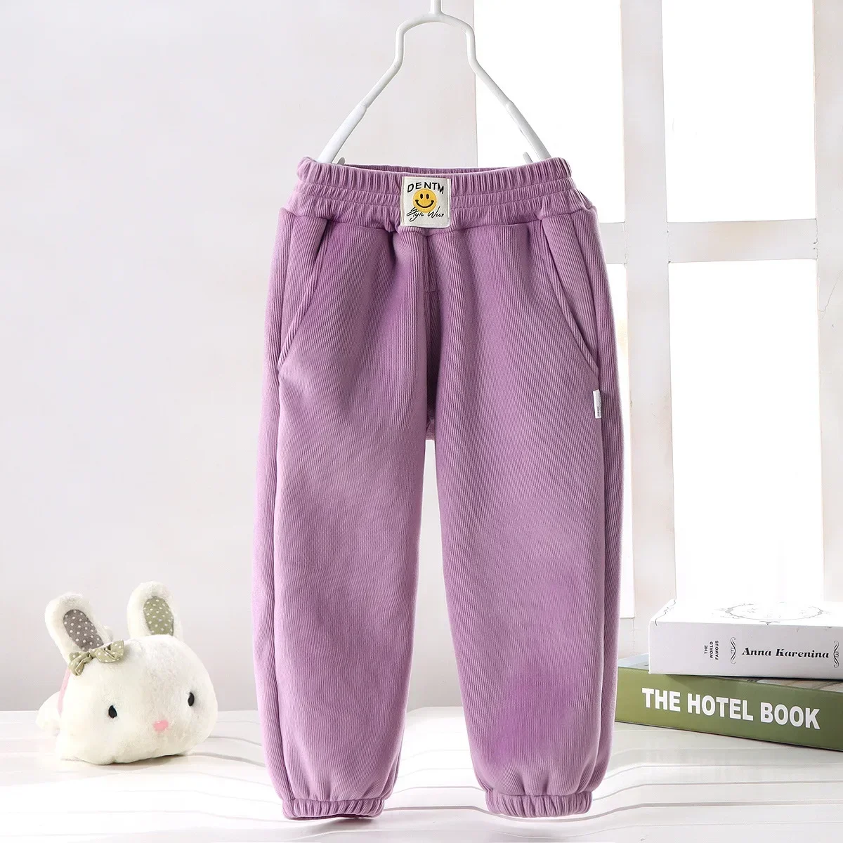 Winter Thick Warm Children Pants Cute Smile Pattern Kids Padded Cotton Velvet  Long Pants Casual Sport Troursers for Kids