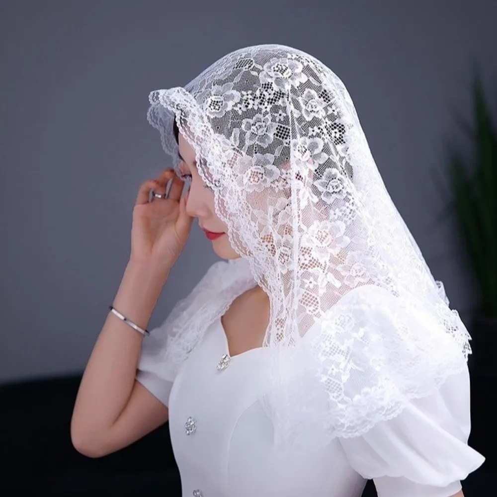 زهرة مطرزة الحجاب مصلى النمط الاسباني رومانسية الزفاف الدانتيل الحجاب الدانتيل حافة التقليدية خمر الدانتيل غطاء الرأس