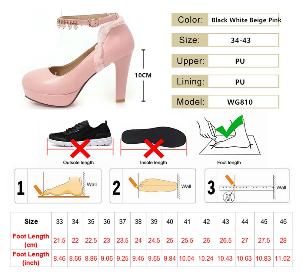 Sexy 10cm Super High Heels Women Ankle Strap Buckle Pumps Platform Ladies Elegant White Party Wedding Shoes Female Size 34-43