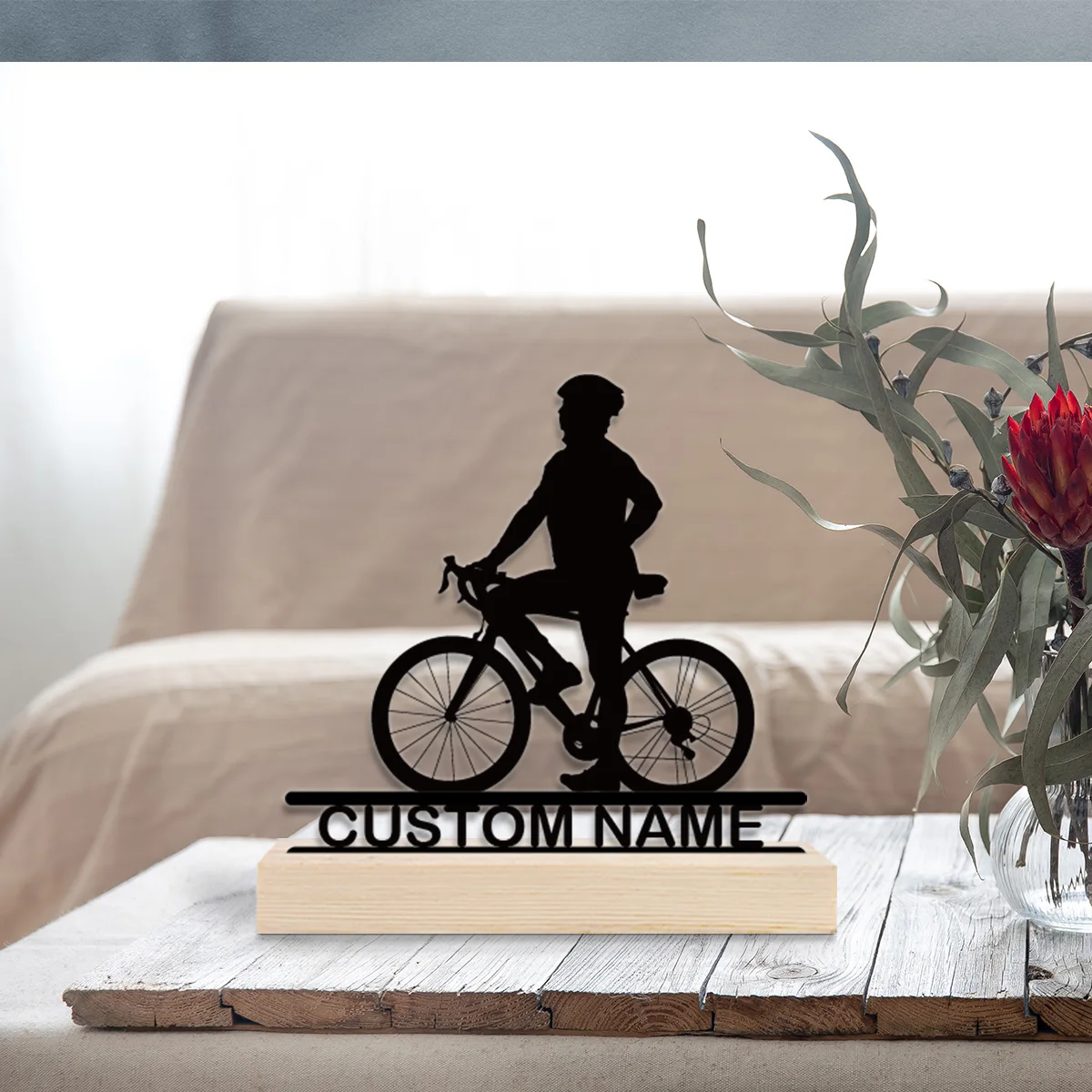 1pc Metal Desktop Ornaments and Decorations Custom Content Equipped with A Wooden Base Room Decorations, Bar Counter Decorations