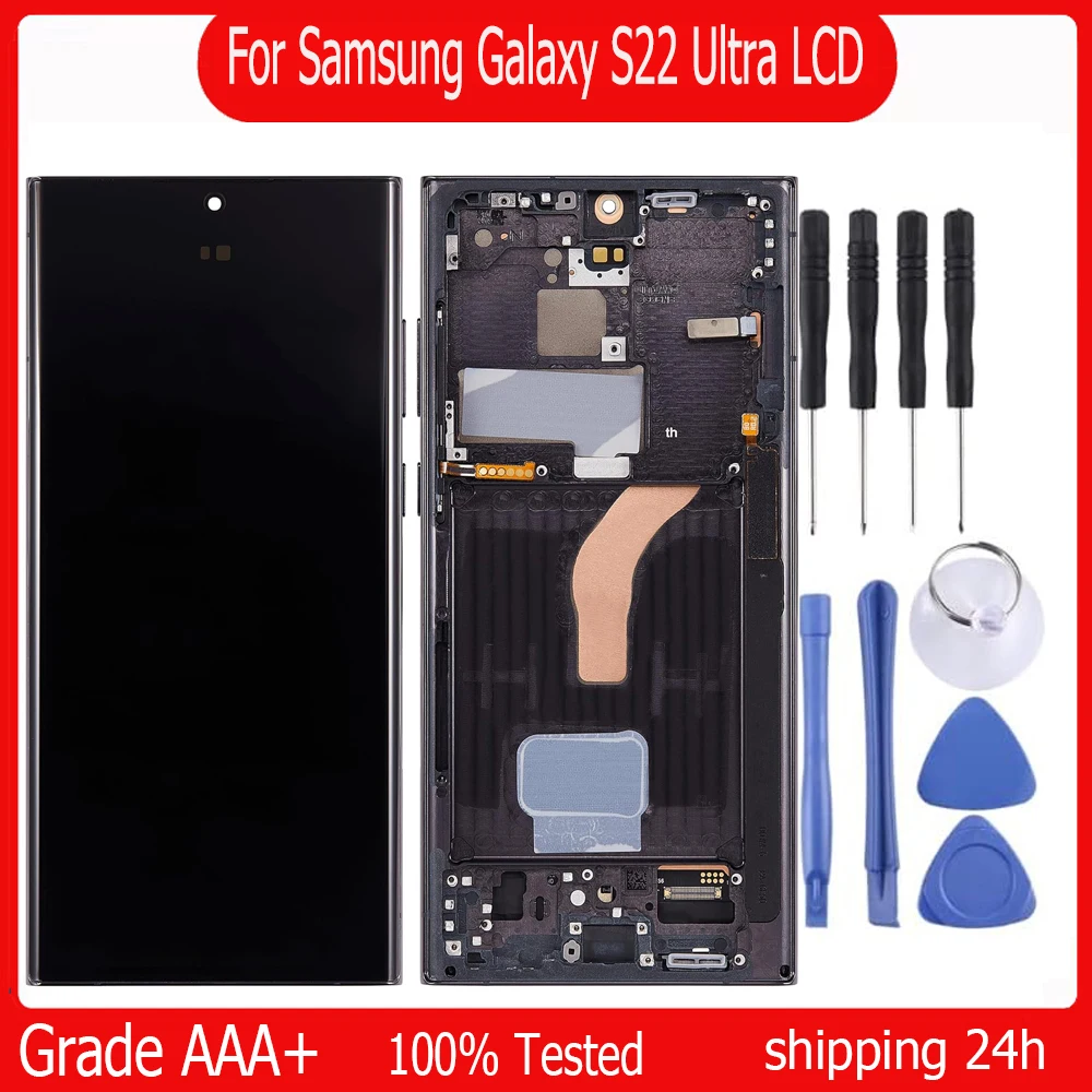 OLED For Samsung Galaxy S22 Ultra 5G S908B S908B/DS LCD Screen Display Touch Screen Digitizer S22 Ultra LCD with Frame Replaceme