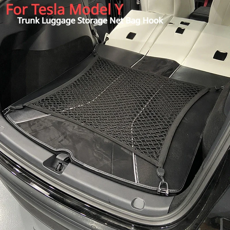 Auto for Tesla Model Y Accessories Car Boot Trunk Network Hooks Mesh Net Bag Hook 4pcs/Set Cargo Nylon Elastic Storage Organizer