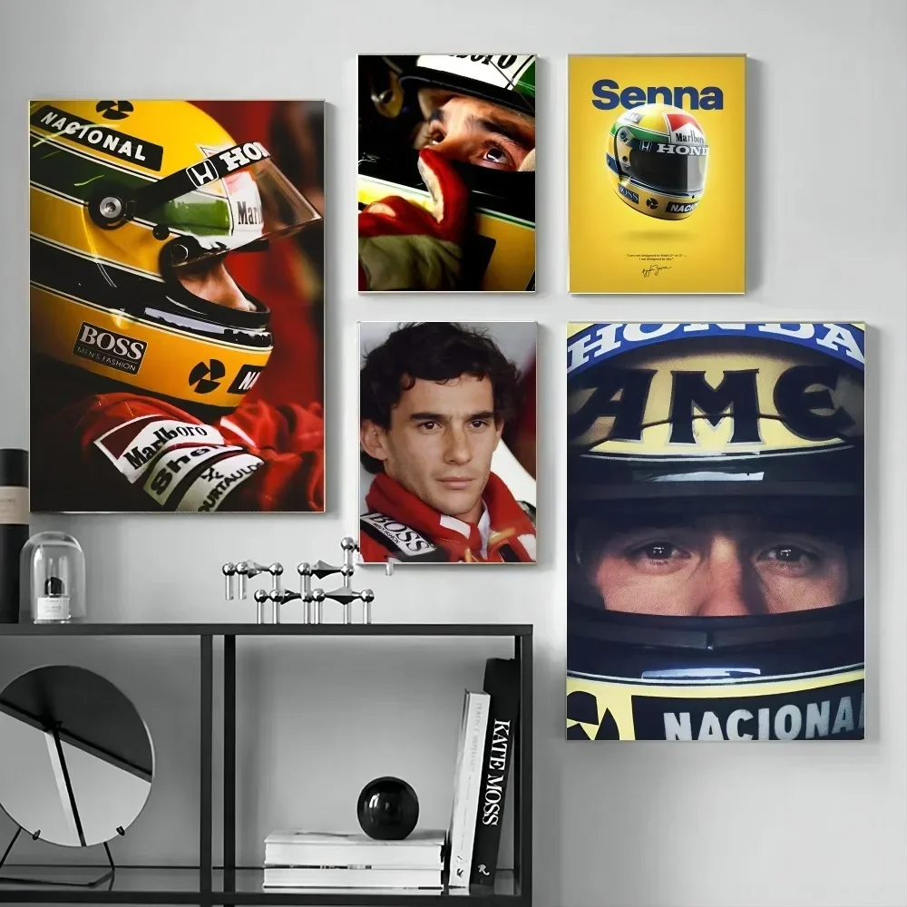 F1 Ayrton Tacing Driver Senna Poster Stickers Living Room Bedroom Entrance Cafe Wall Art Decor Canvas Painting Aesthetic Decor