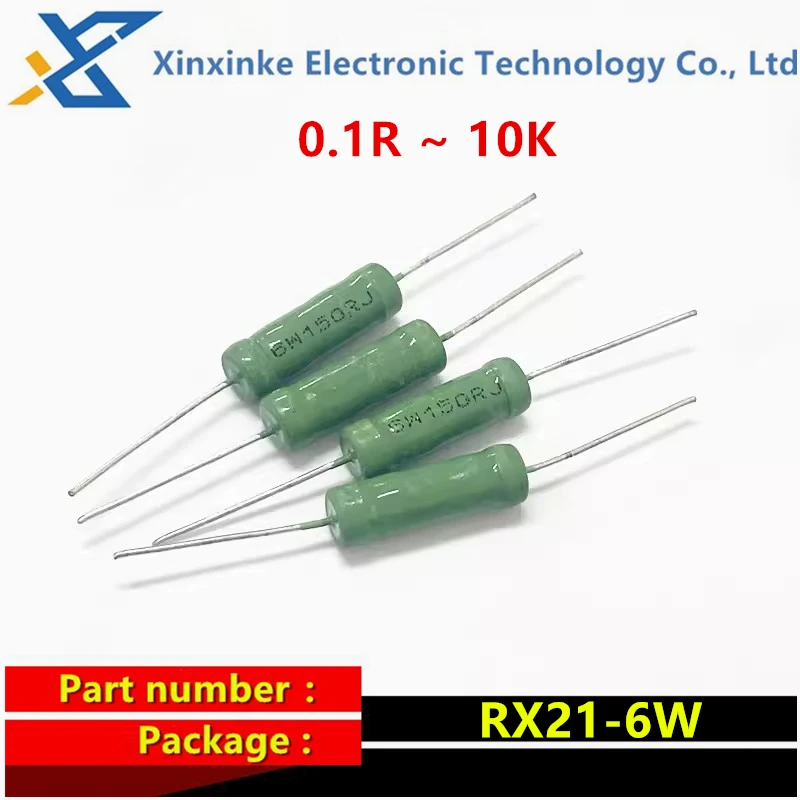 10PCS RX21-6W 0.1R~10K 2R 5R 10R 30R 50R 82R 100R 390R 470 Ohms 1K 10K 20K 33K 47K Resistor RX21 6W Wire Wound Resistance