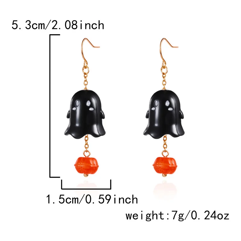 Niedliche Halloween-Harz-Geister-Ohrstecker für Damen, modische Cartoon-Kürbis-Anhänger-Piercing-Ohrringe, Schmuckgeschenke – Detail 20