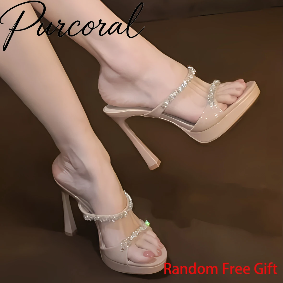 

2026 New Nude Platform Women Crystal Rhinestone Transparent Straps Slip On Stiletto High Heel Open Toe Summer Sandals 11CM