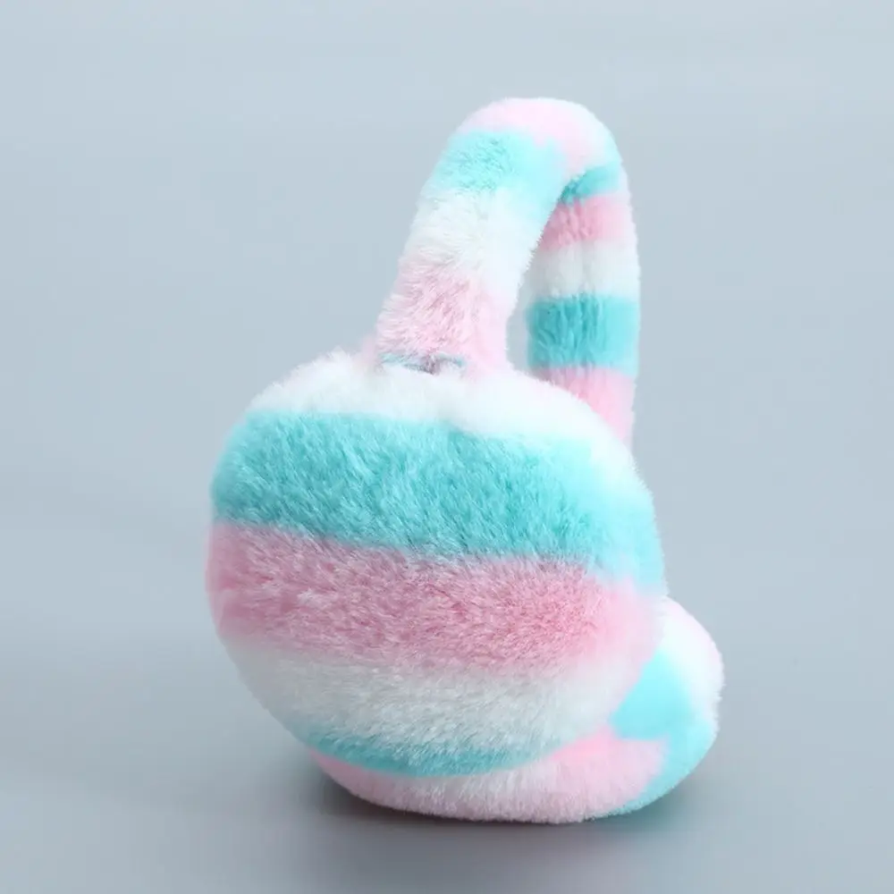 冬用暖かいソフトイヤーマフ、厚手の耳保護、ふわふわの耳当て、虹色の防寒フェイクファーイヤーマフ