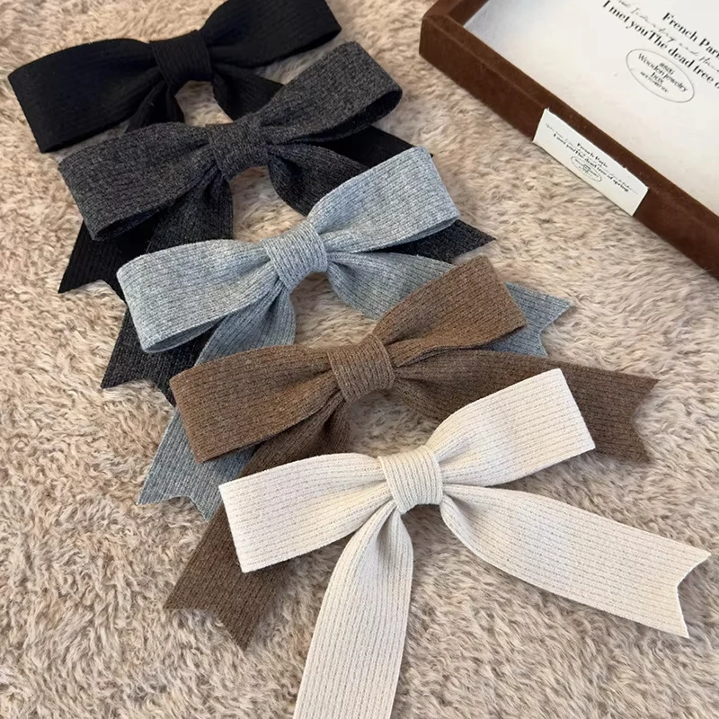 النمط الفرنسي محبوك الصوف القوس مقاطع الشعر المرأة الرجعية مزاجه بسيط دبوس الشعر المشابك فتاة حزب إكسسوارات الشعر #3