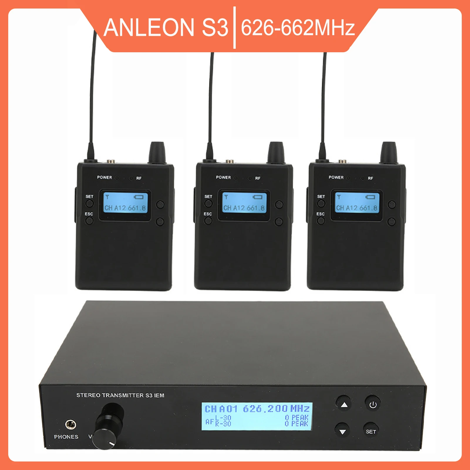 ANLEON S3 626‑662MHz Wireless In-Ear Monitor System Professional 90dB 3 Modes Ear Return System with 3 Receivers