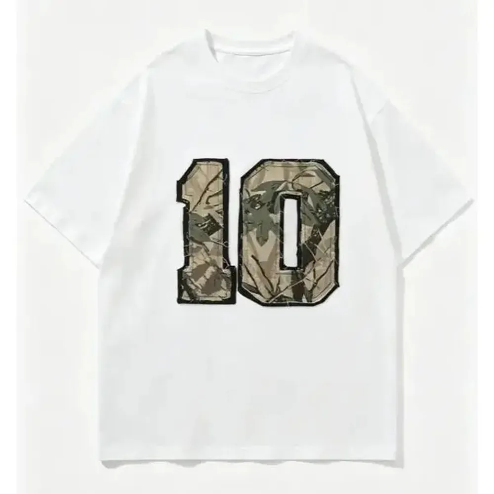 Printed short-sleeved shirt,Camo Patch Number 10 Vintage Sport Graphic T-Shirt, SummerVibes, , Oversized Loose Fit, Mens Retro Streetwear Casual Daily Summer Outfit