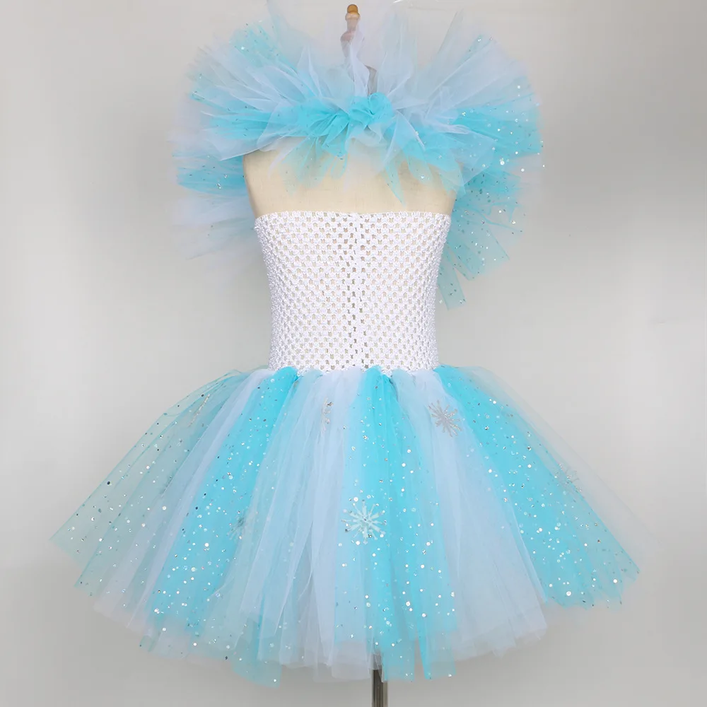 Snowflake Sequin Tulle Princess Tutu Dress Shiny Mesh Gown Xmas Birthday Carnival Stage Elegant Sparkle Party Performance Outfit