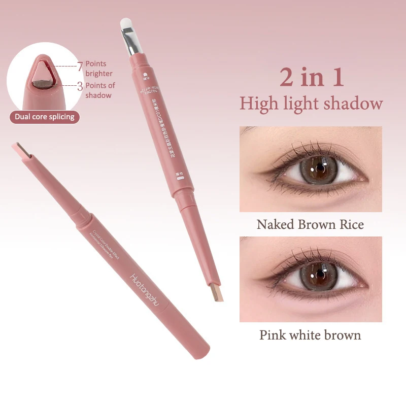 مقاوم للماء الطبيعي ثنائي اللون الكذب دودة القز قلم رصاص تحت العين تمييز الظل القلم كونتور 2 في 1 مستحضرات تجميل العين