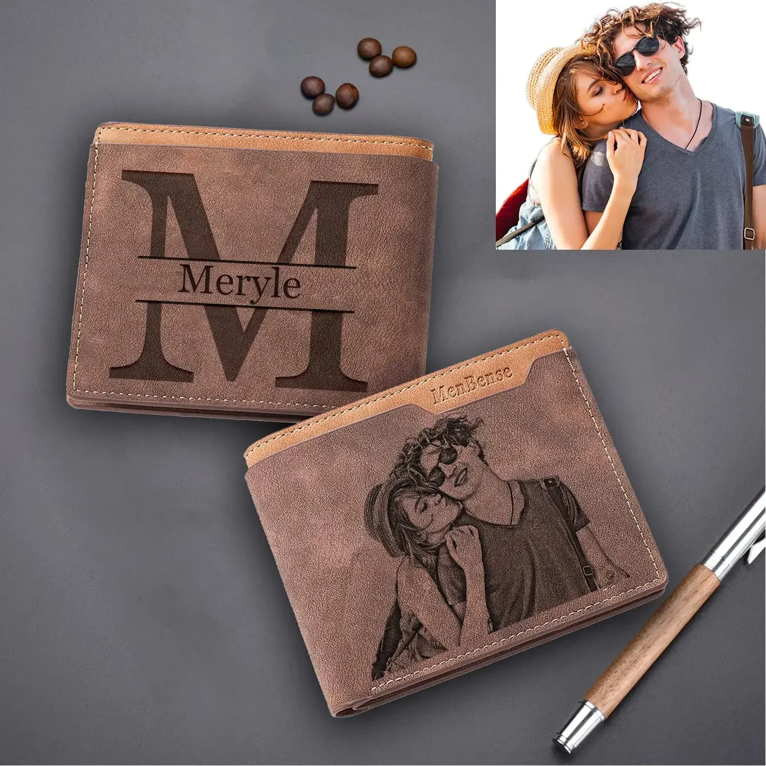 Carteiras masculinas com fotos gravadas, carteira personalizada com imagem e texto, aniversário, natal, dia dos pais, presentes para ele, marido