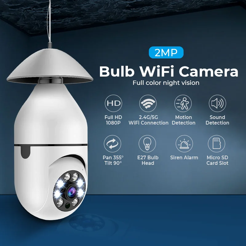 2MP 1080P Yoosee/YCC365/Tuya/YiLot/v380/Carecam APP E27 Lamp Head IP Dome Camera IR Night Vision Home Security CCTV Baby Monitor